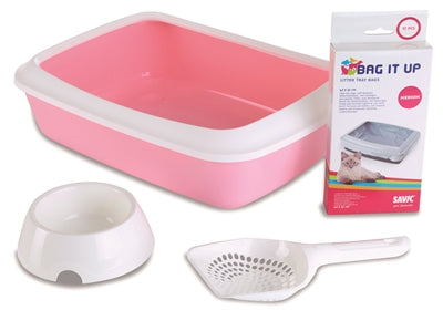 Savic Kitten Katzentoilette Iriz Starterkit Rosa / Weiss 42X31X12.5 CM