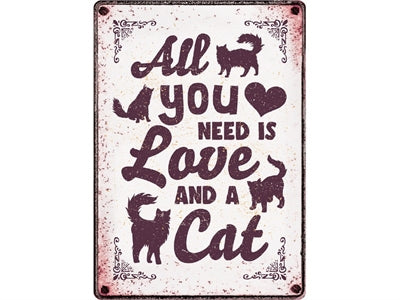 Plenty Gifts Schild Zinn Alles Was Man Braucht Ist Liebe Und Eine Katze 21X15 CM