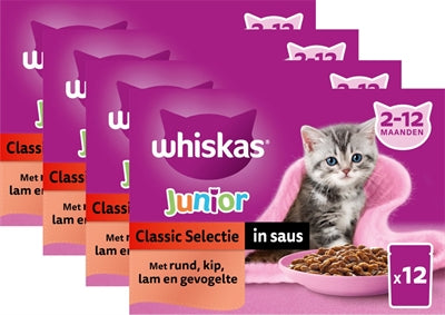 Whiskas Multipackbeutel Junior Classic Selection Fleisch In Sauce 4X12X85 GR